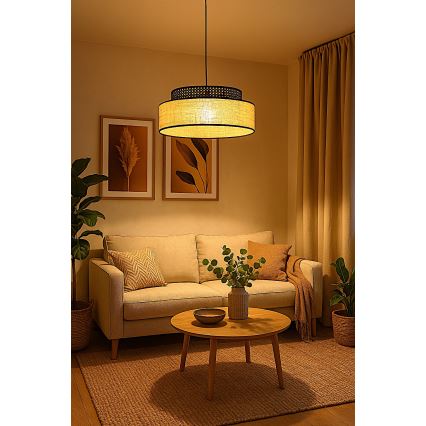 Luster na sajli BOHO 1xE27/60W/230V crno/ratan