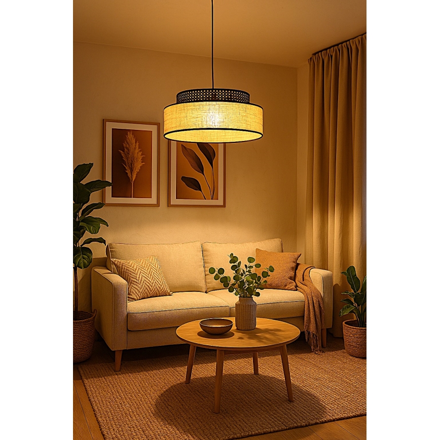 Luster na sajli BOHO 1xE27/60W/230V crno/ratan