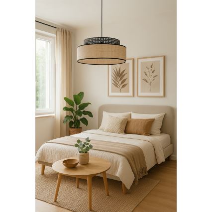 Luster na sajli BOHO 1xE27/60W/230V crno/ratan