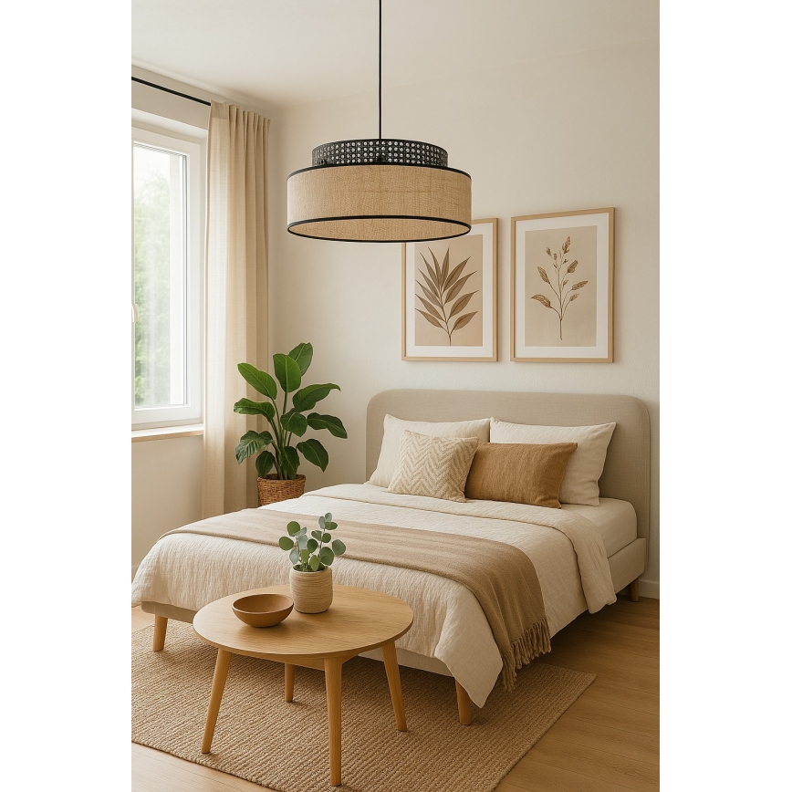 Luster na sajli BOHO 1xE27/60W/230V crno/ratan