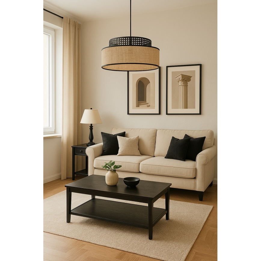 Luster na sajli BOHO 1xE27/60W/230V crno/ratan