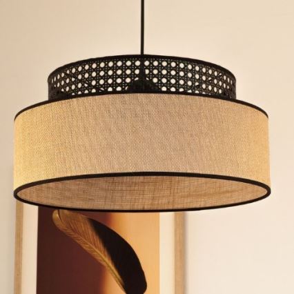 Luster na sajli BOHO 1xE27/60W/230V crno/ratan