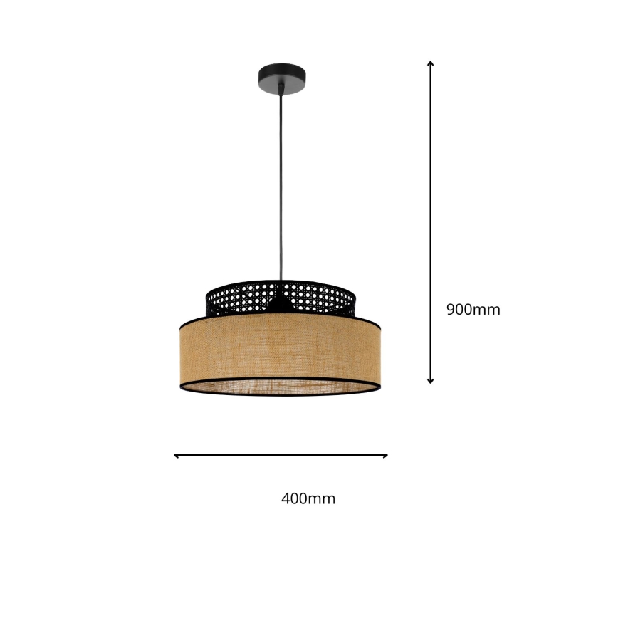 Luster na sajli BOHO 1xE27/60W/230V crno/ratan