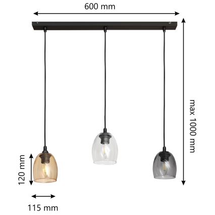 Luster na sajli BRILLANT 3xE27/15W/230V bež/prozirna/sivo