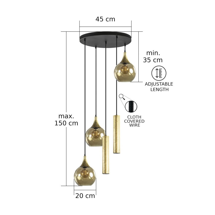Luster na sajli CALYPSO 2xGU10/60W/230V + 3xE27/60W crno/zlatna