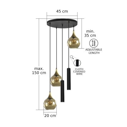 Luster na sajli CALYPSO 2xGU10/60W/230V + 3xE27/60W crno/zlatna
