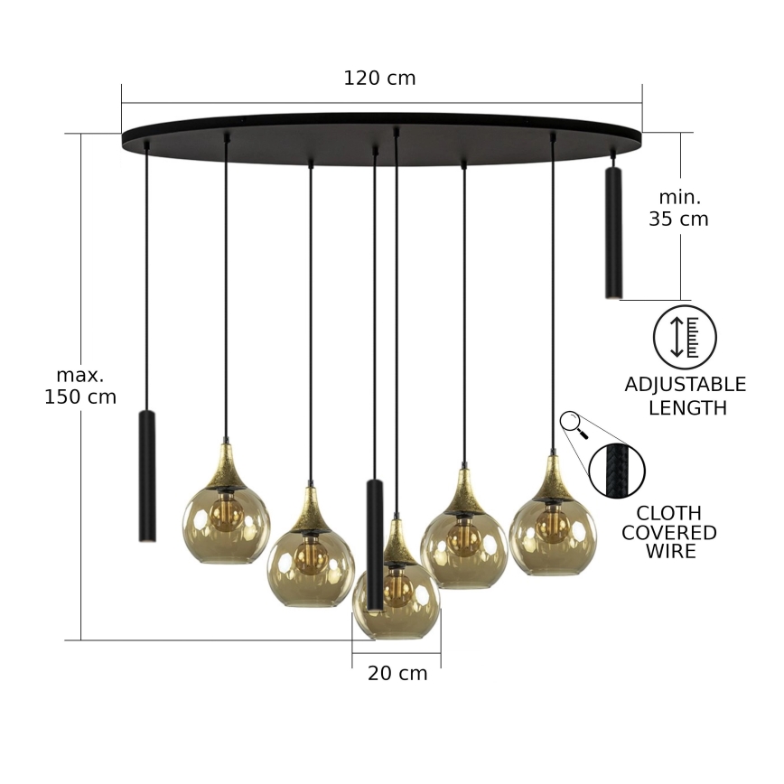 Luster na sajli CALYPSO 3xGU10/60W/230V + 5xE27/60W crno/zlatna