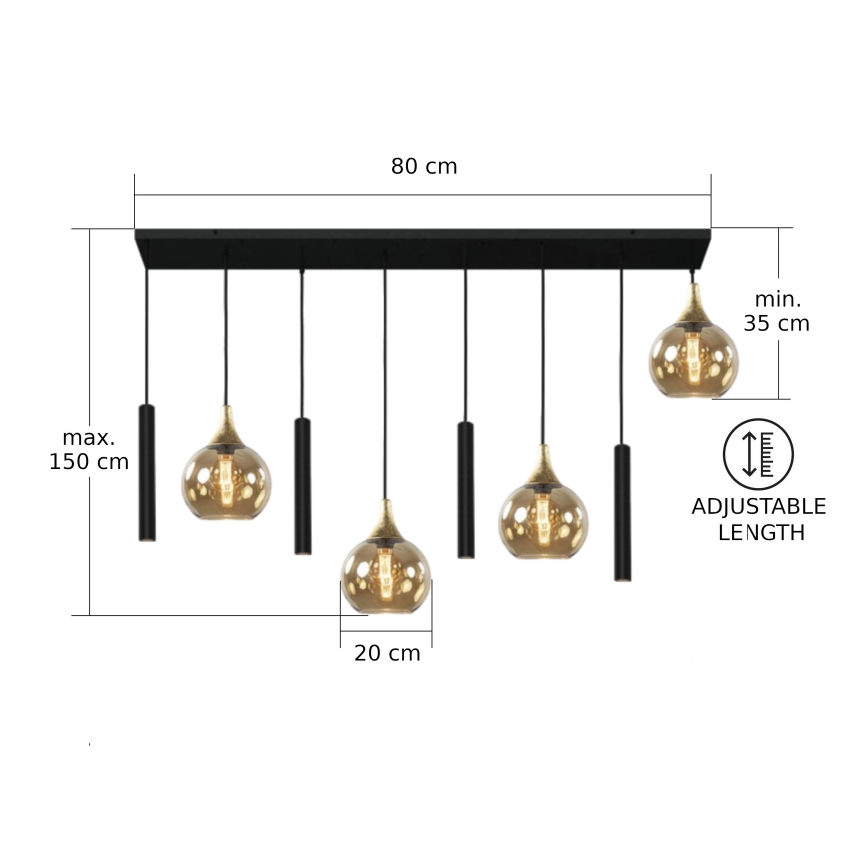 Luster na sajli CALYPSO 4xGU10/60W/230V + 4xE27/60W crno/zlatna