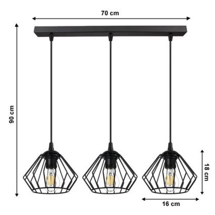 Luster na sajli CEED 3xE27/60W/230V crno