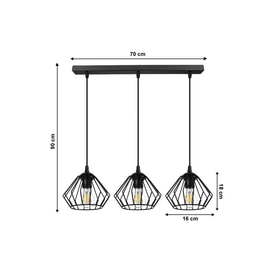 Luster na sajli CEED 3xE27/60W/230V crno