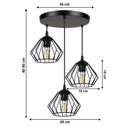 Luster na sajli CEED 3xE27/60W/230V crno