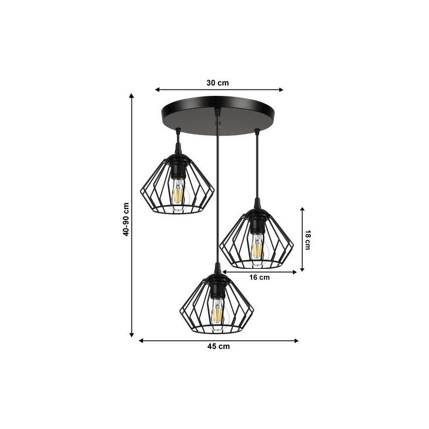 Luster na sajli CEED 3xE27/60W/230V crno