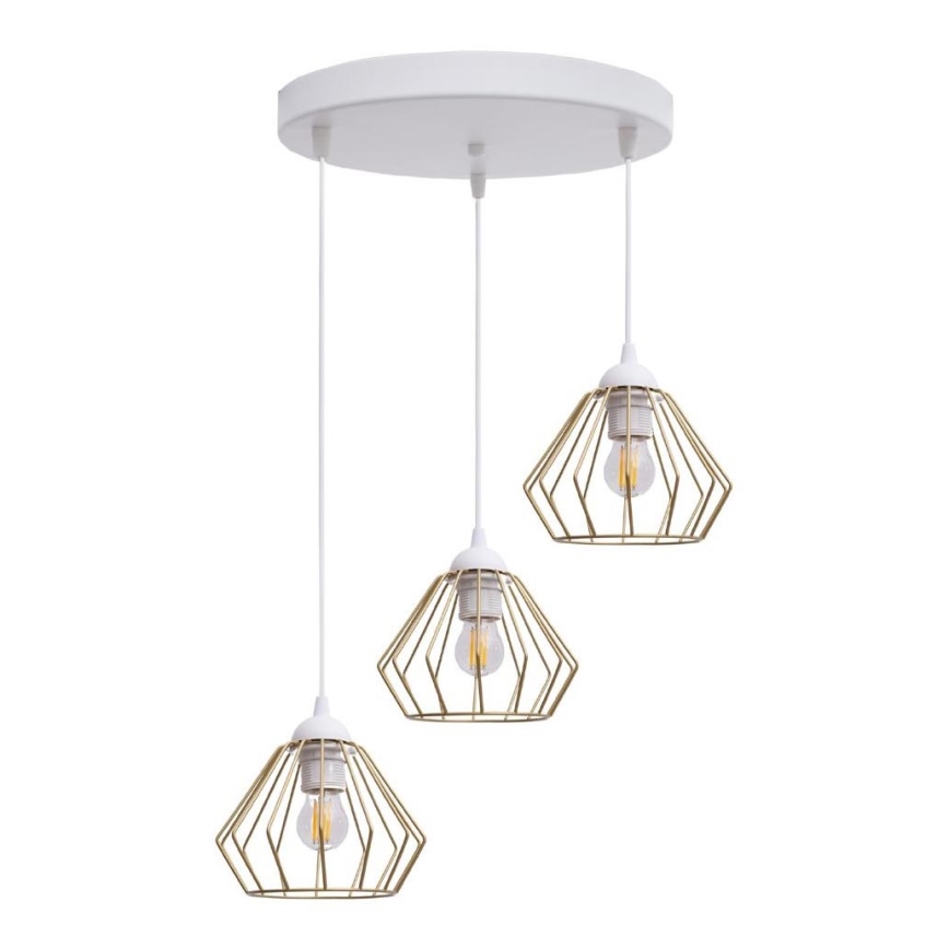 Luster na sajli CEED GOLD 3xE27/60W/230V pr. 45 cm bela/zlatna