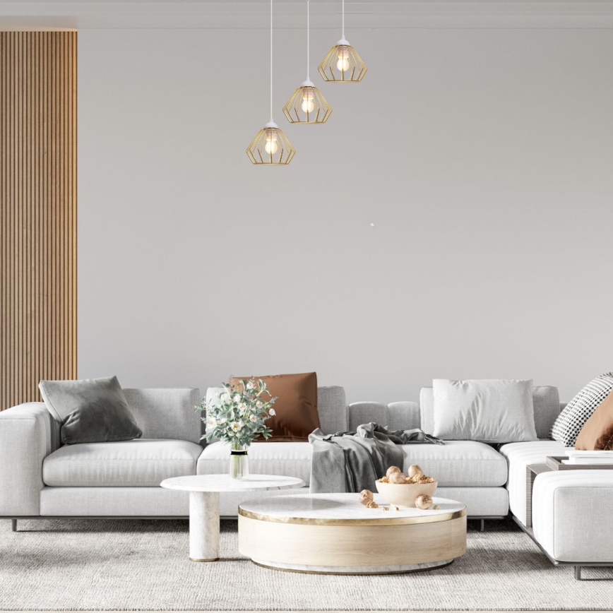 Luster na sajli CEED GOLD 3xE27/60W/230V pr. 45 cm bela/zlatna