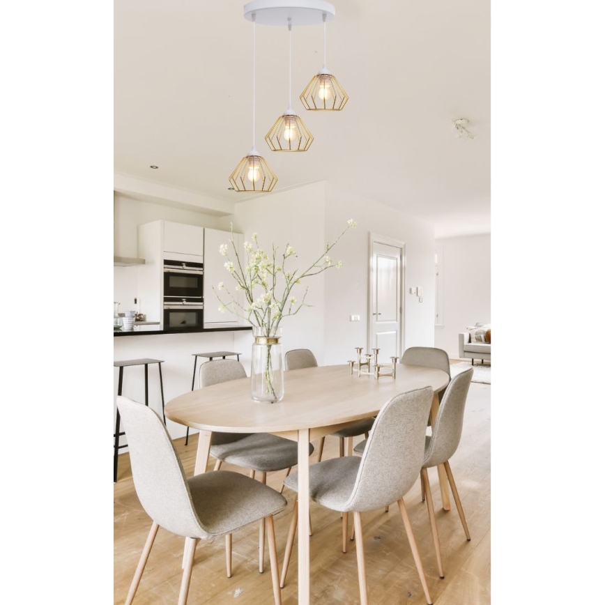 Luster na sajli CEED GOLD 3xE27/60W/230V pr. 45 cm bela/zlatna