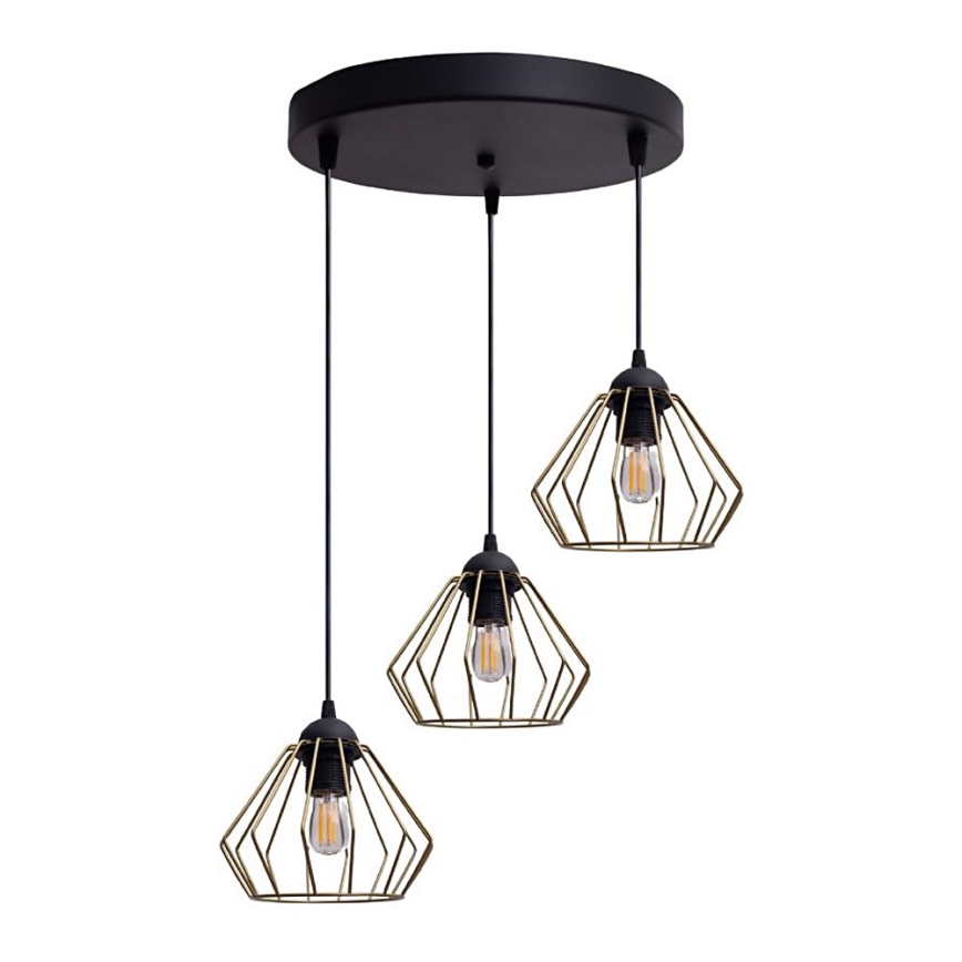 Luster na sajli CEED GOLD 3xE27/60W/230V pr. 45 cm crno/zlatna