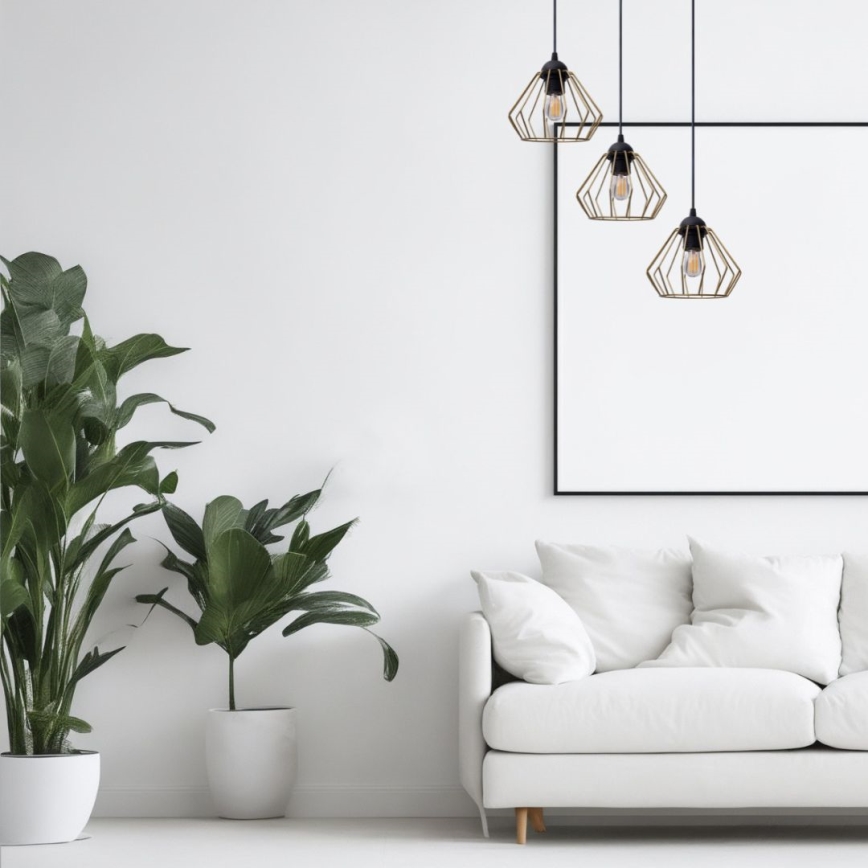 Luster na sajli CEED GOLD 3xE27/60W/230V pr. 45 cm crno/zlatna