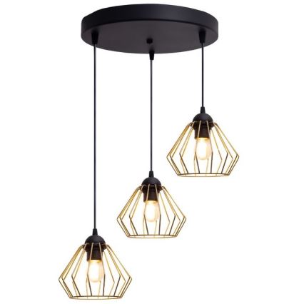 Luster na sajli CEED GOLD 3xE27/60W/230V pr. 45 cm crno/zlatna