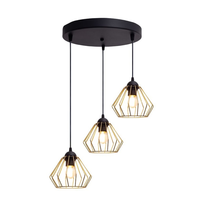 Luster na sajli CEED GOLD 3xE27/60W/230V pr. 45 cm crno/zlatna