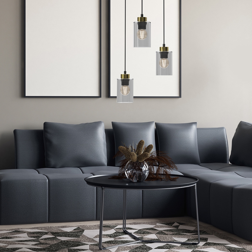 Luster na sajli CHIC 3xE27/60W/230V crno/sivo