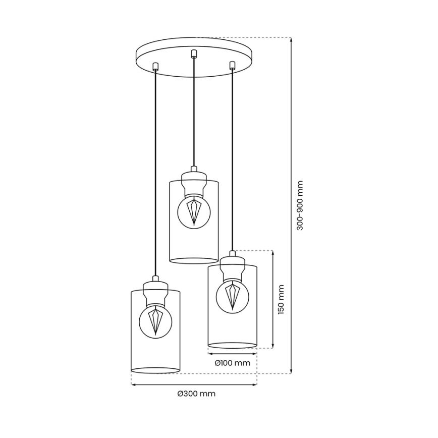 Luster na sajli CHIC 3xE27/60W/230V crno/sivo