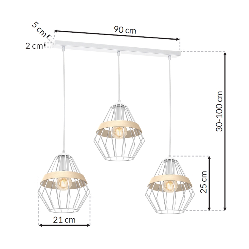 Luster na sajli CLIF 3xE27/60W/230V