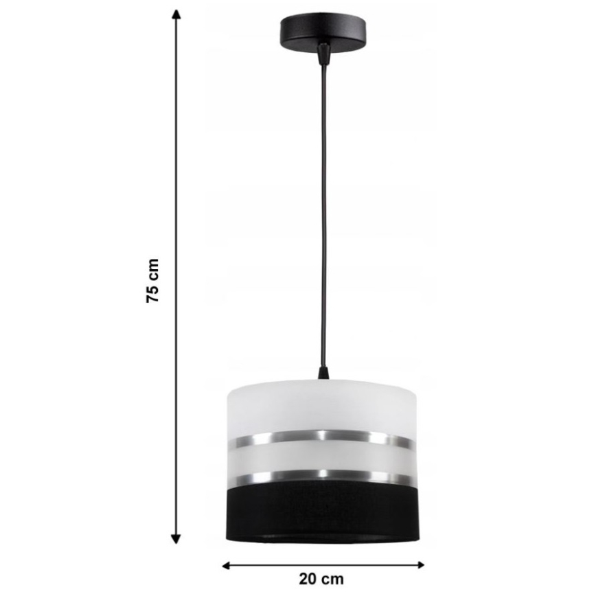 Luster na sajli CORAL 1xE27/60W/230V crno-bela