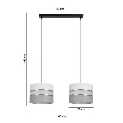 Luster na sajli CORAL 2xE27/60W/230V bela/sivo