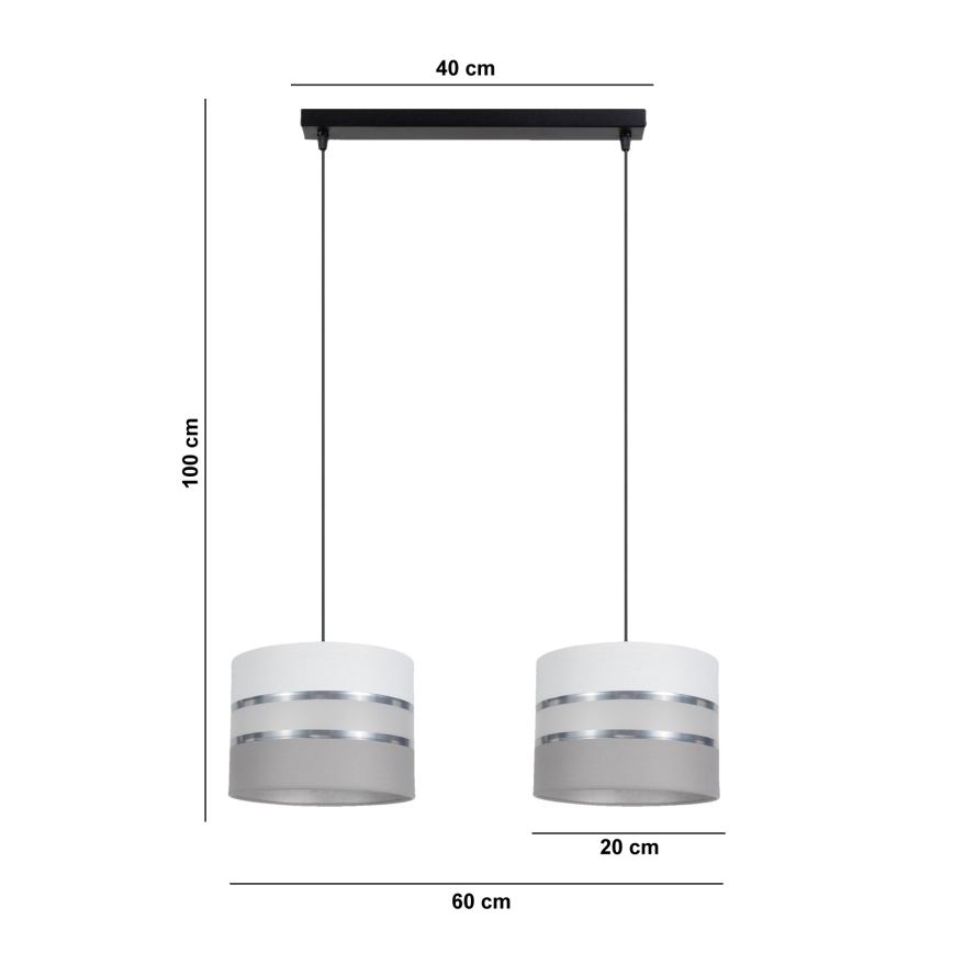 Luster na sajli CORAL 2xE27/60W/230V bela/sivo