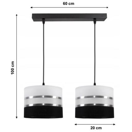 Luster na sajli CORAL 2xE27/60W/230V crno-bela