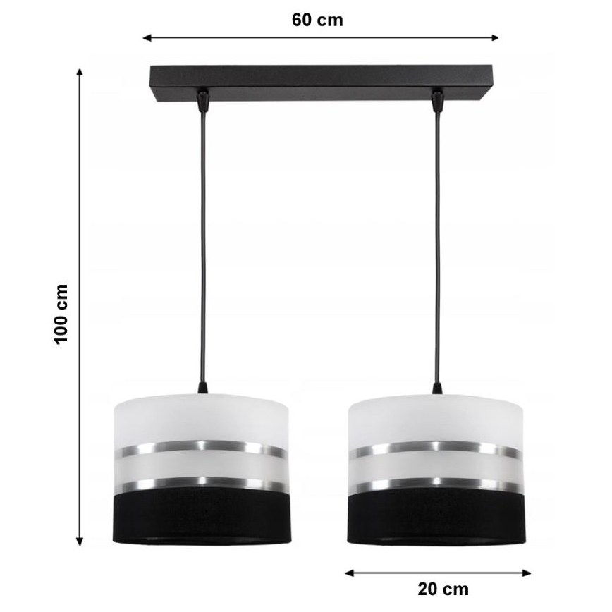 Luster na sajli CORAL 2xE27/60W/230V crno-bela