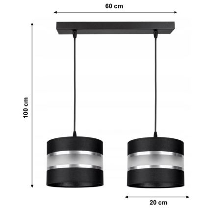 Luster na sajli CORAL 2xE27/60W/230V crno