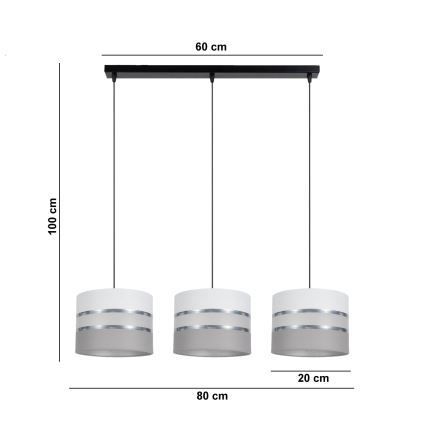 Luster na sajli CORAL 3xE27/60W/230V bela/sivo