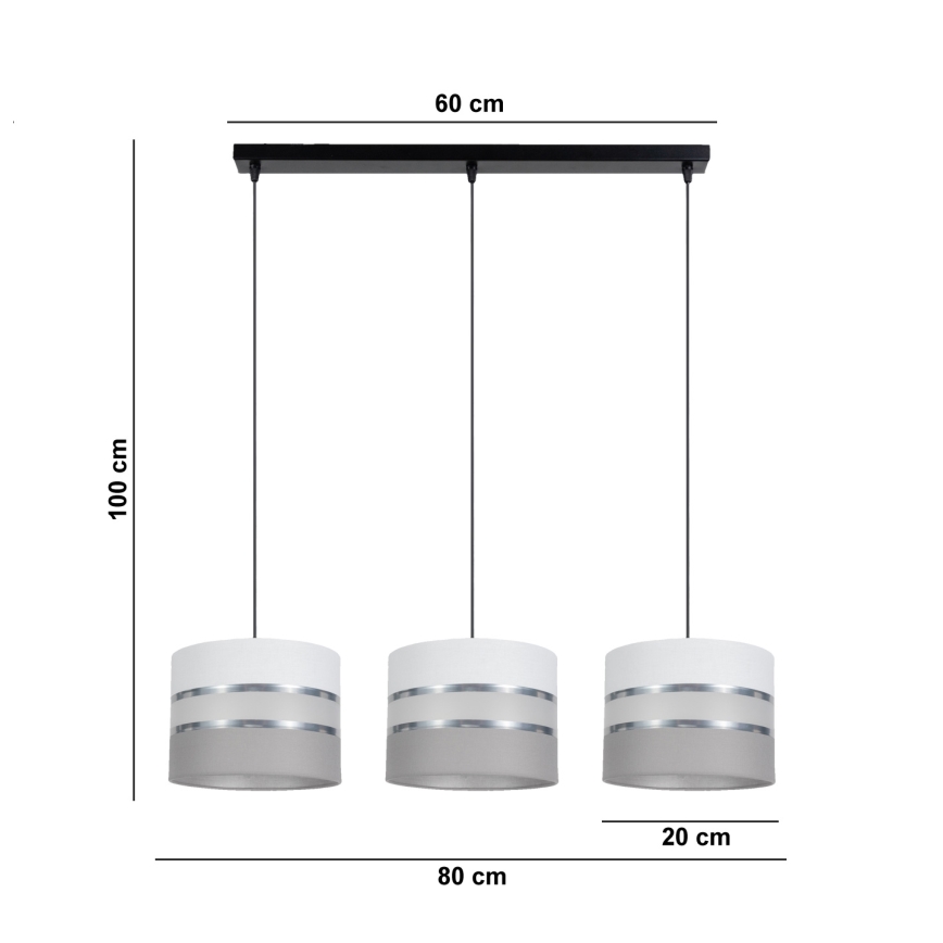 Luster na sajli CORAL 3xE27/60W/230V bela/sivo