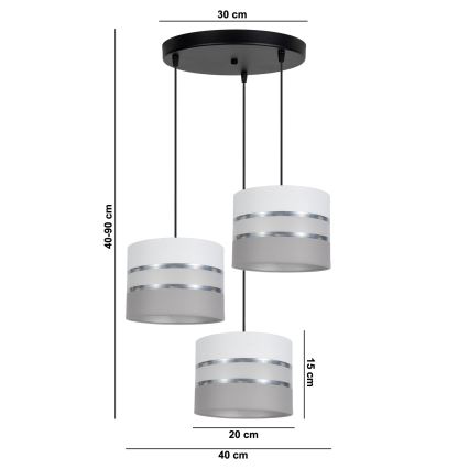 Luster na sajli CORAL 3xE27/60W/230V bela/sivo