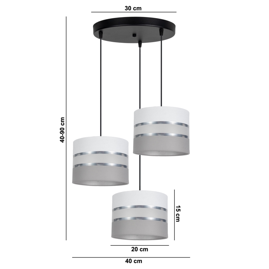 Luster na sajli CORAL 3xE27/60W/230V bela/sivo