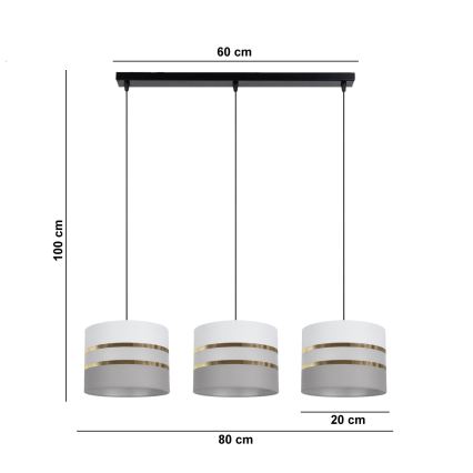 Luster na sajli CORAL 3xE27/60W/230V bela/sivo