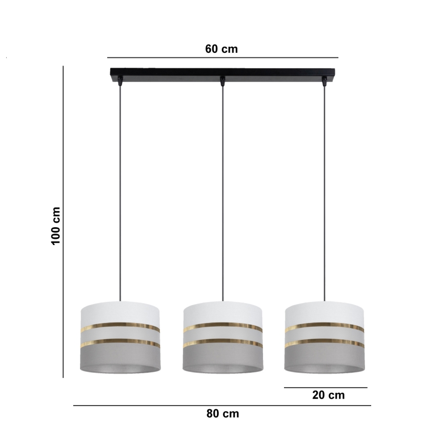 Luster na sajli CORAL 3xE27/60W/230V bela/sivo