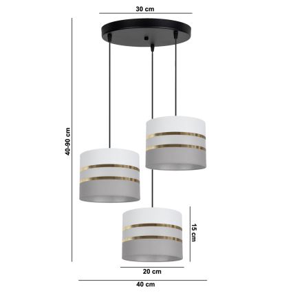 Luster na sajli CORAL 3xE27/60W/230V bela/sivo