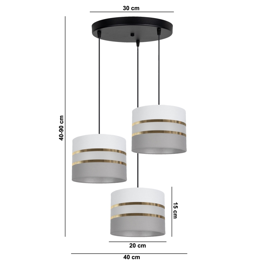 Luster na sajli CORAL 3xE27/60W/230V bela/sivo