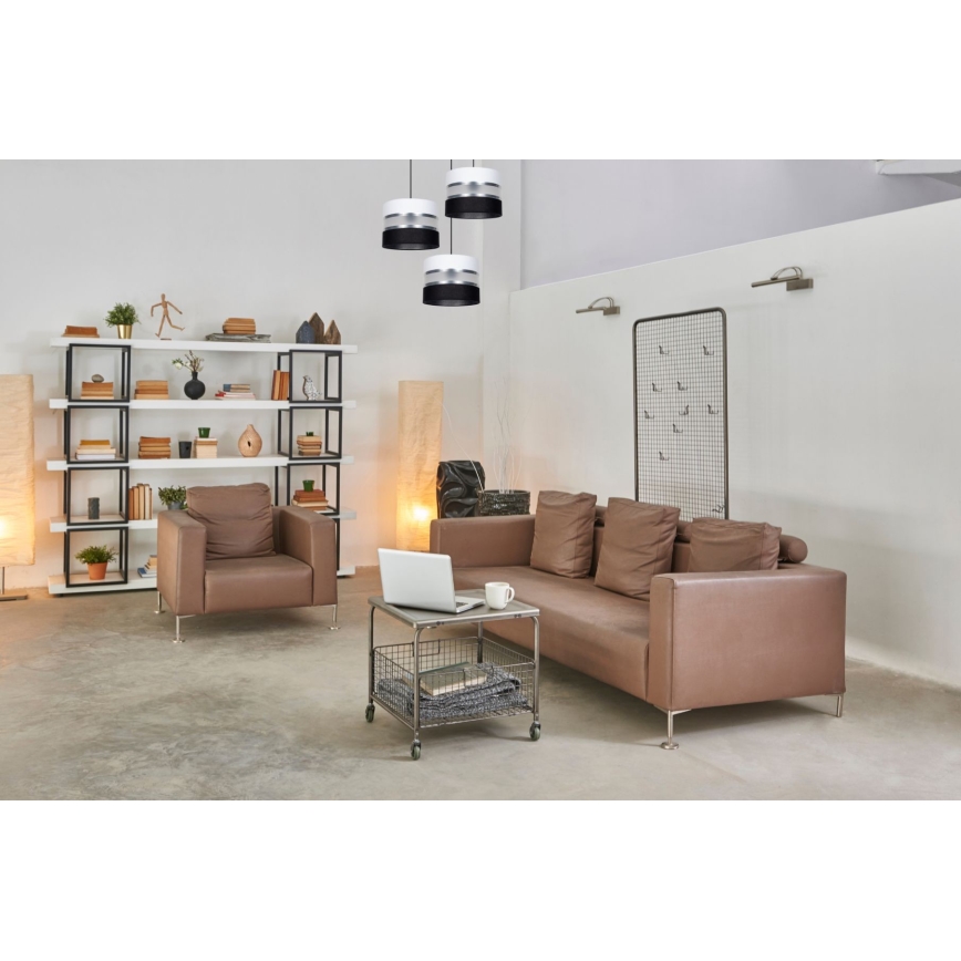 Luster na sajli CORAL 3xE27/60W/230V crna/bela/mat hrom prečnik 45 cm