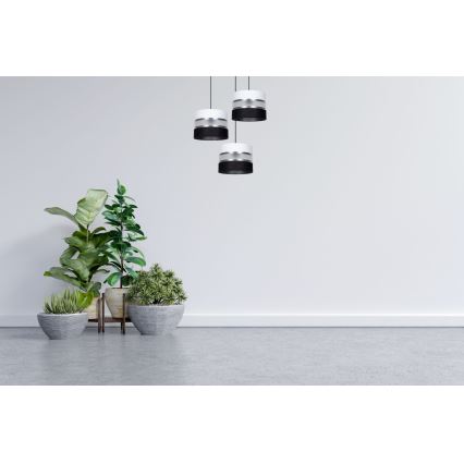 Luster na sajli CORAL 3xE27/60W/230V crna/bela/mat hrom prečnik 45 cm