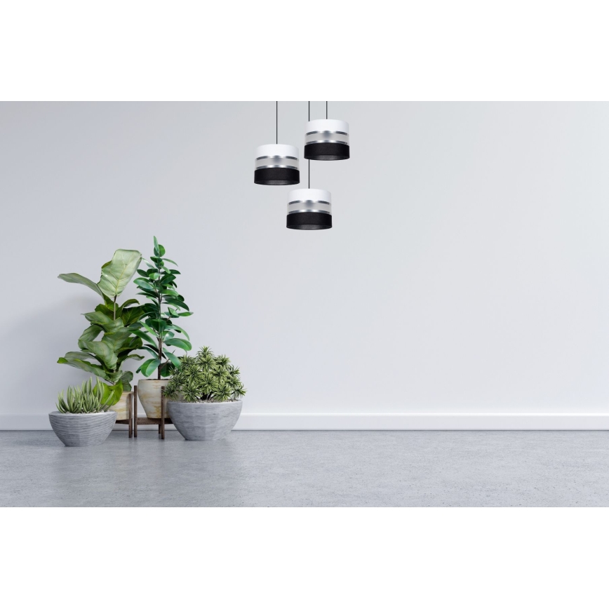 Luster na sajli CORAL 3xE27/60W/230V crna/bela/mat hrom prečnik 45 cm