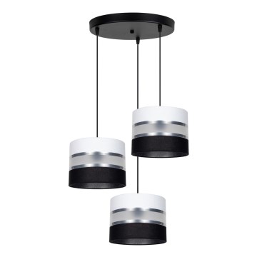 Luster na sajli CORAL 3xE27/60W/230V crna/bela/mat hrom prečnik 45 cm