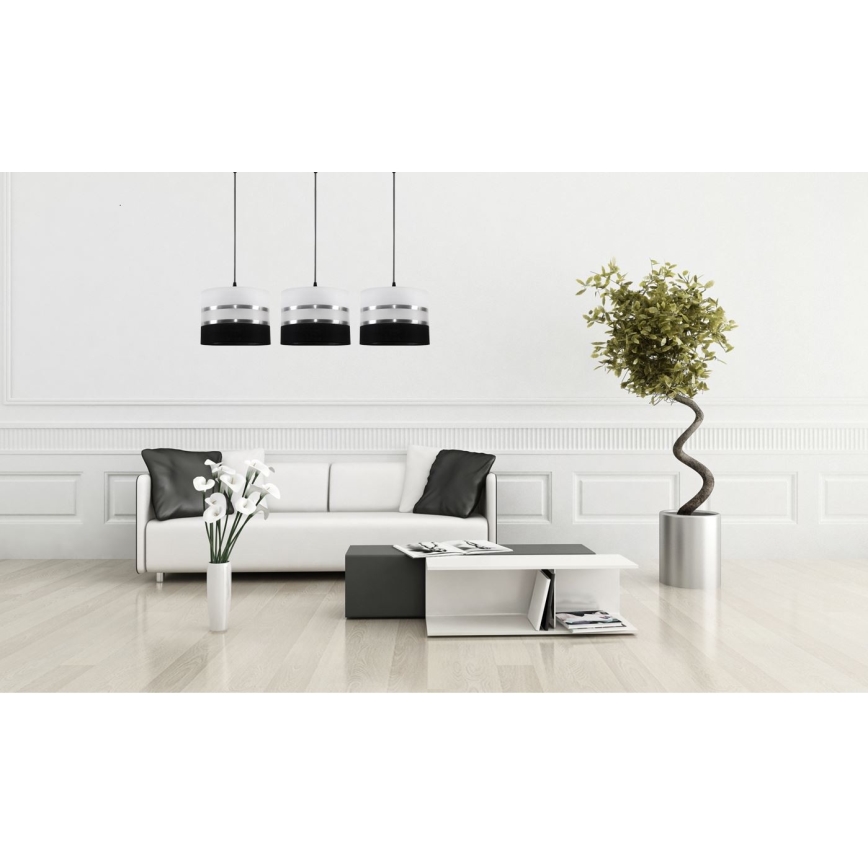 Luster na sajli CORAL 3xE27/60W/230V crno-bela