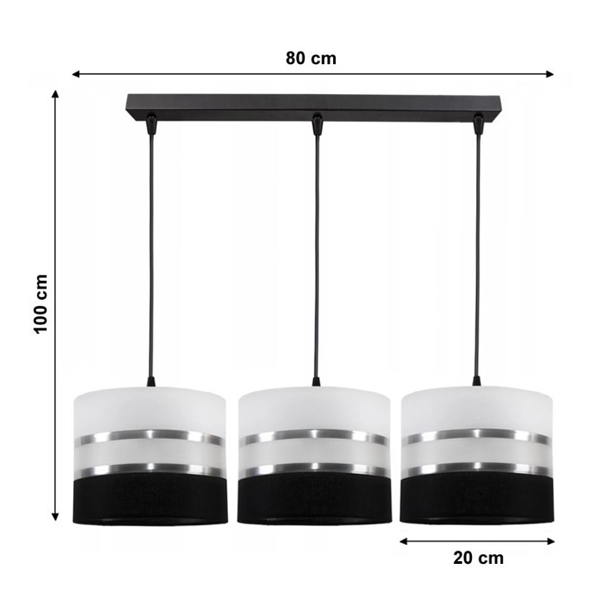 Luster na sajli CORAL 3xE27/60W/230V crno-bela