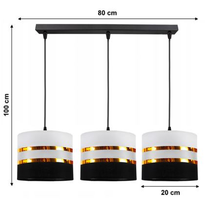 Luster na sajli CORAL 3xE27/60W/230V crno-bela