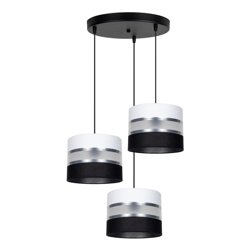 Luster na sajli CORAL 3xE27/60W/230V crno/bela/mat krom pr. 45 cm