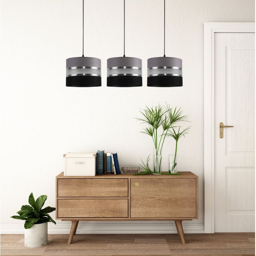 Luster na sajli CORAL 3xE27/60W/230V crno-siva