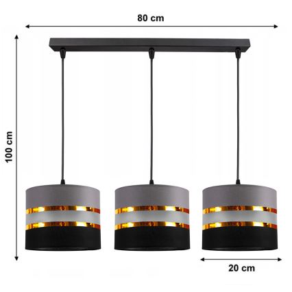 Luster na sajli CORAL 3xE27/60W/230V crno-siva